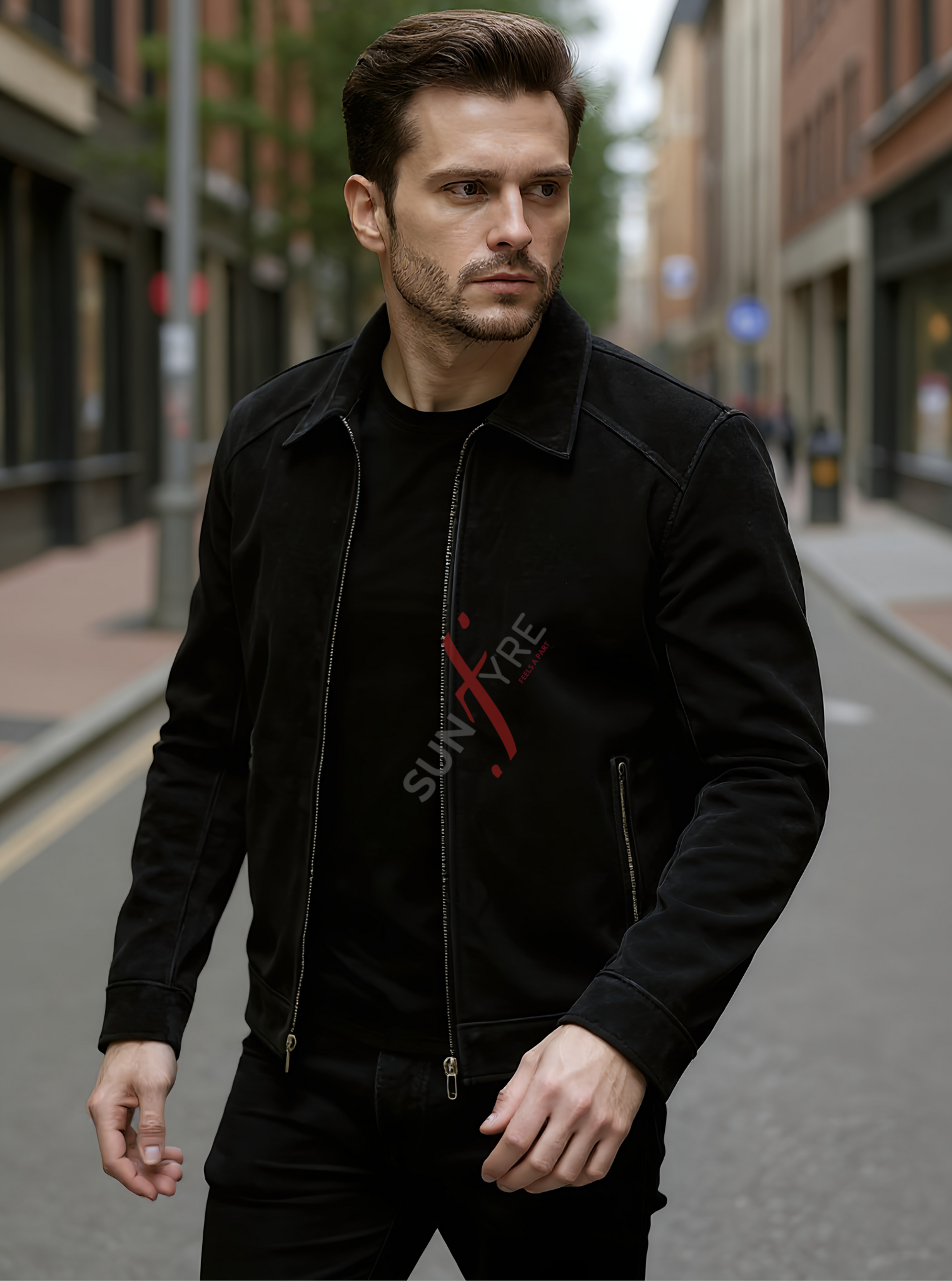 Conor Nubuk Black Leather Jacket For Men (SF531)