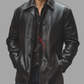 Real Sheepskin Black Leather Car Coat For Men