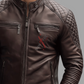 Real Sheepskin Cafe Racer Brown Leather Jacket For Men