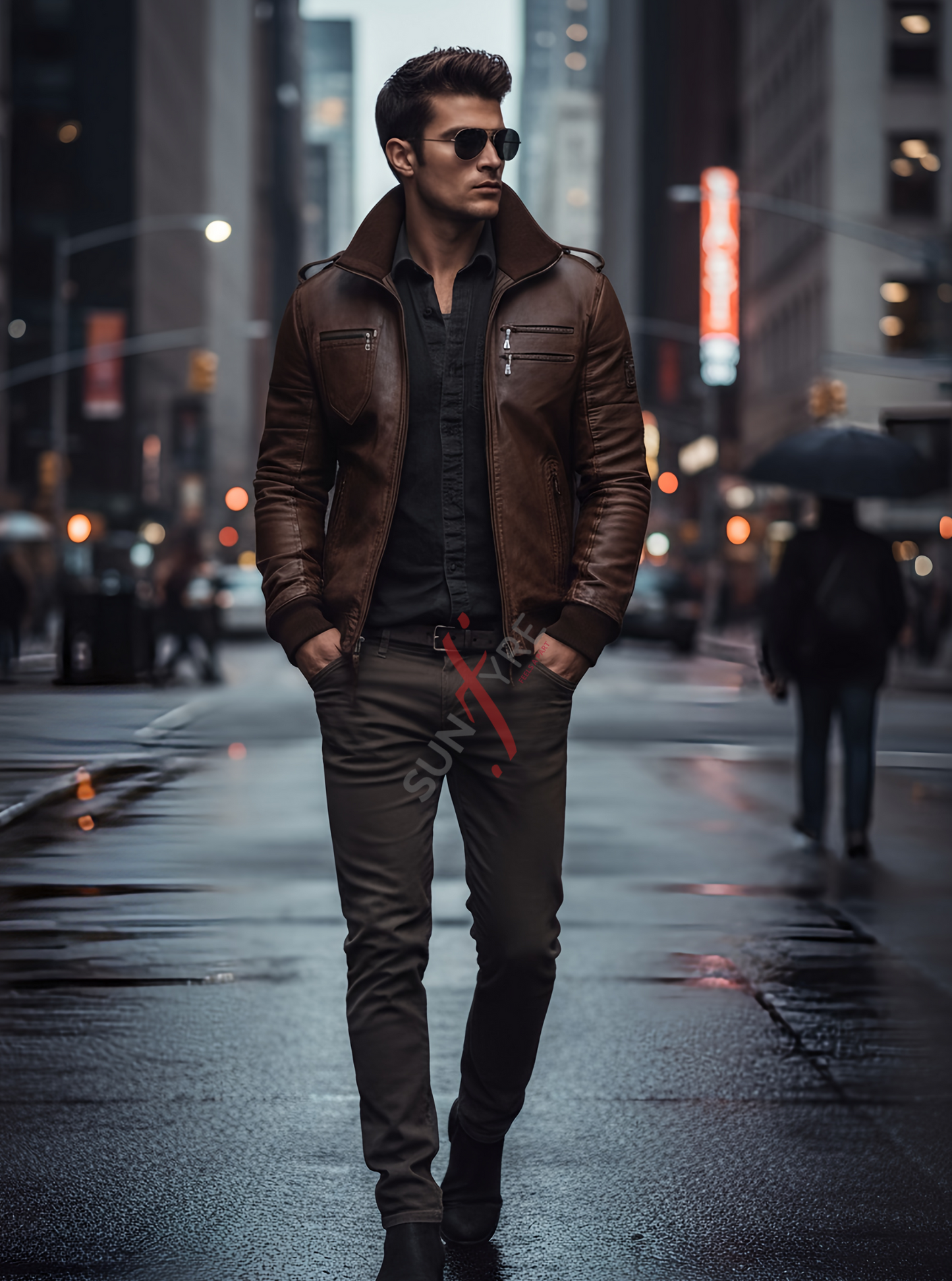 Brandon Chestnut Brown Bomber Leather Jacket For Men (SF524)