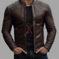 Original Sheepskin Distressed Cafe Racer Brown Leather Biker Jacket For Men