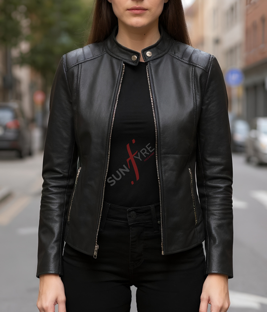 Biker Black Leather Jacket for Women 