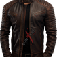 Original Sheepskin Brown Quilted With Tan Stitching Leather Jacket For Men