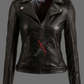 Black Leather Biker Jacket For Women in Real Sheepskin (SF321)