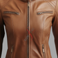 Quillted Cafe Racer Sheepskin Cognac Biker Leather Jacket