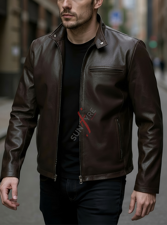 Viktor Coffee Brown Racer Leather Jacket For Men (SF569)