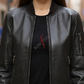 Black Bomber Leather Jacket For Women in Real Sheepskin