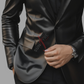 Black Two Button Leather Blazer For Men