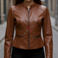 Brown Original Racer Leather Jacket For Women (SF368)
