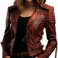 Quilted Sheepskin Burgundy Distressed Leather Motorcycle Jacket For Women