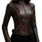 Dark Brown Slim Fit Biker Leather Jacket For Women