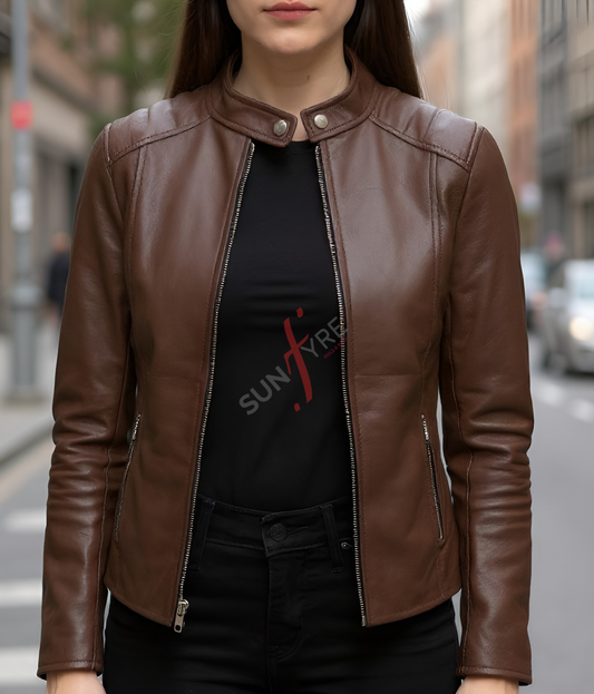 Brown Leather Jacket For Women Real Sheepskin (SF370)