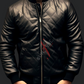 Real Sheepskin Black Quilted Bomber Leather Jacket For Men