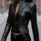 Black Slim Fit Leather Jacket For Women Real Sheepskin 
