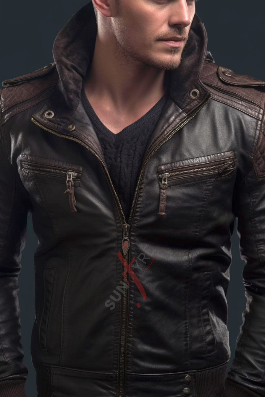 Black two tone leather jacket 