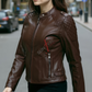 Brown Smart Fit Leather Jacket For Women (SF385)
