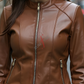 Light Brown Racer Leather Jacket For Women