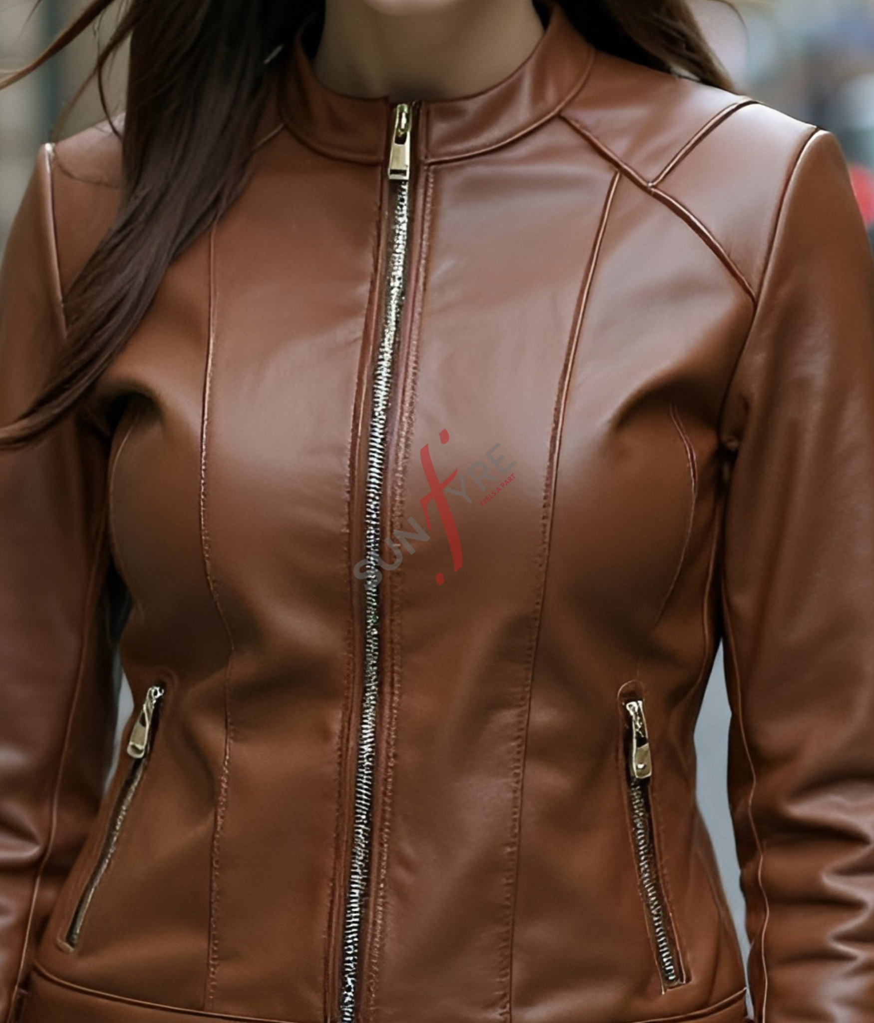 Light Brown Racer Leather Jacket For Women
