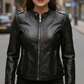 Black Cafe Racer Leather Jacket For Women in Real Sheepskin (SF112)