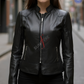 Women’s Slim Fit Cafe Racer Black Leather Jacket (SF157)