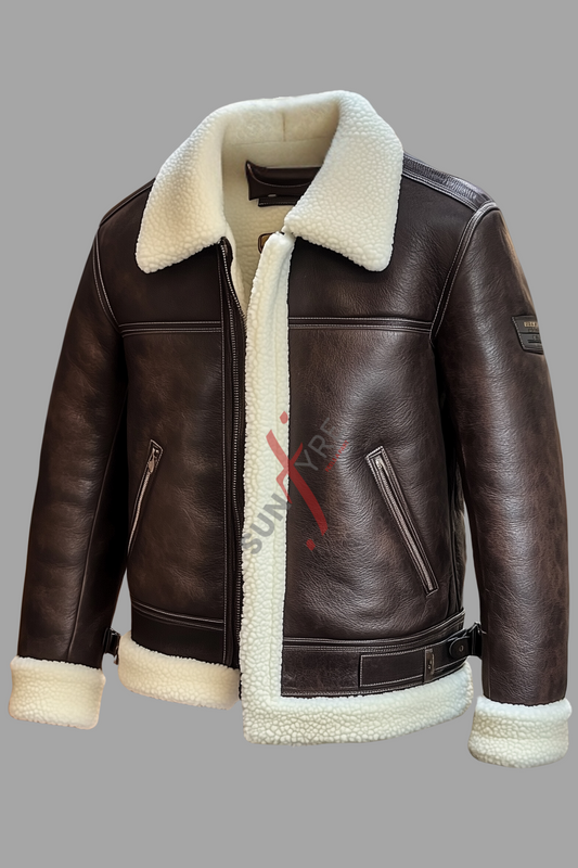 Original Sheepskin Brown Shearling Leather Jacket For Men