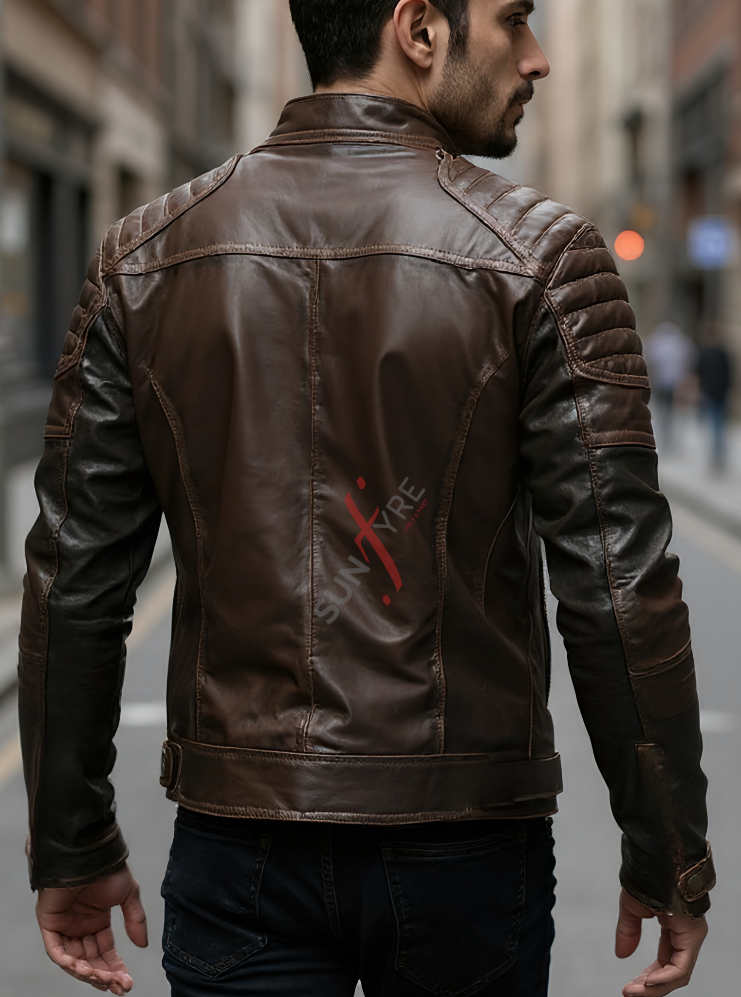 Rock Brown quilted Leather Jacket For Men (SF585)
