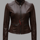 Cafe Racer Quilted Brown Leather Jacket For Women Original Sheepskin (SF327)