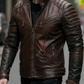 Rock Brown quilted Leather Jacket For Men (SF585)