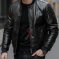 Black Bomber Leather Jacket For Men Lambskin (SF104)