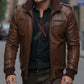 Chestnut Brown Bomber Leather Jacket For Men (SF524)