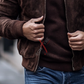 Dark Brown Bomber Nubak Leather Jacket For Men (SF538)