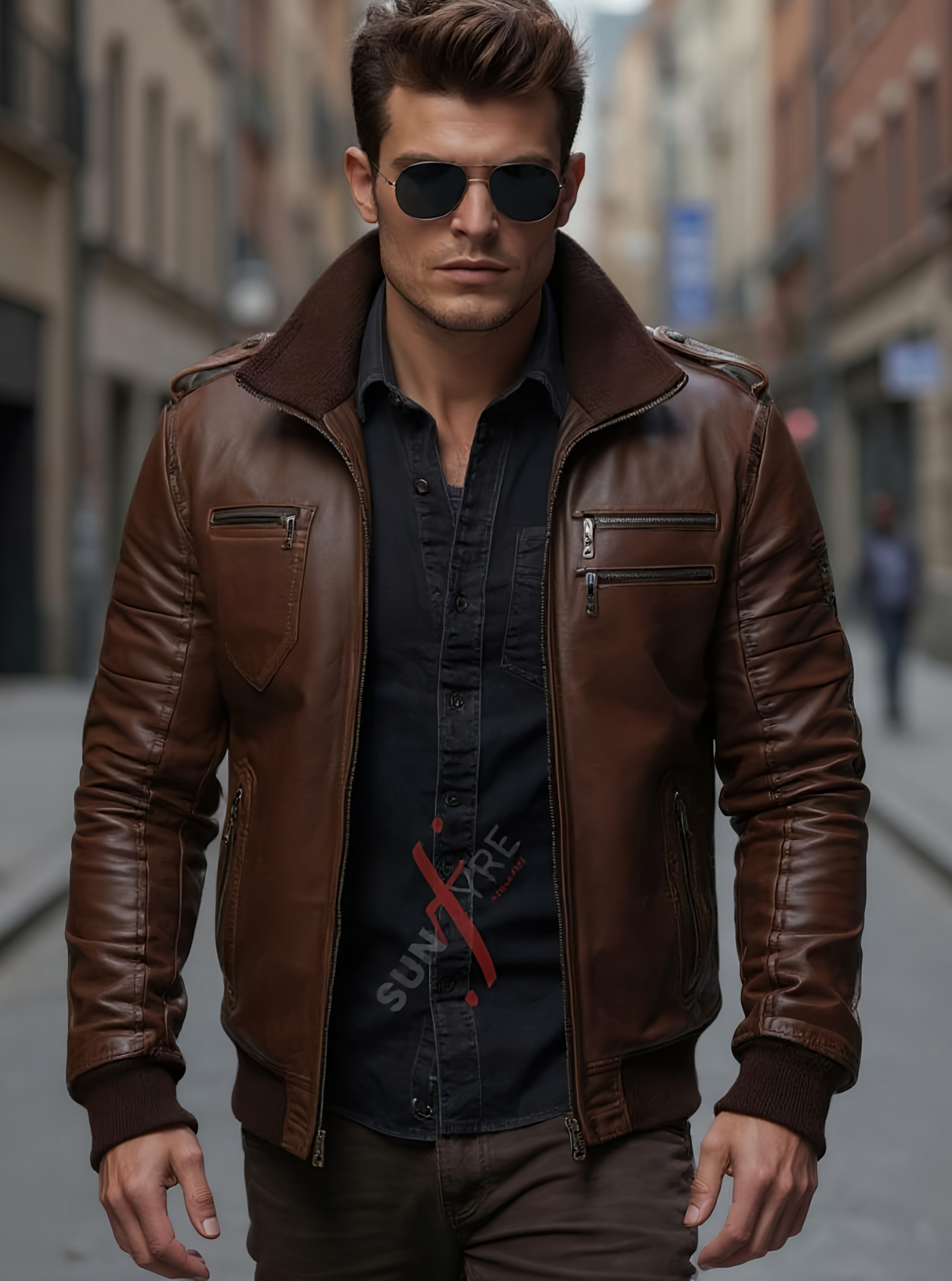 Chestnut Brown Bomber Leather Jacket For Men (SF524)