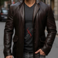 Distressed Brown Leather Blazer For Men Real Sheepskin (SF537)