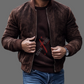 Dark Brown Bomber Nubak Leather Jacket For Men (SF538)