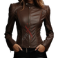 Real Sheepskin Brown Biker Leather Jacket For Women