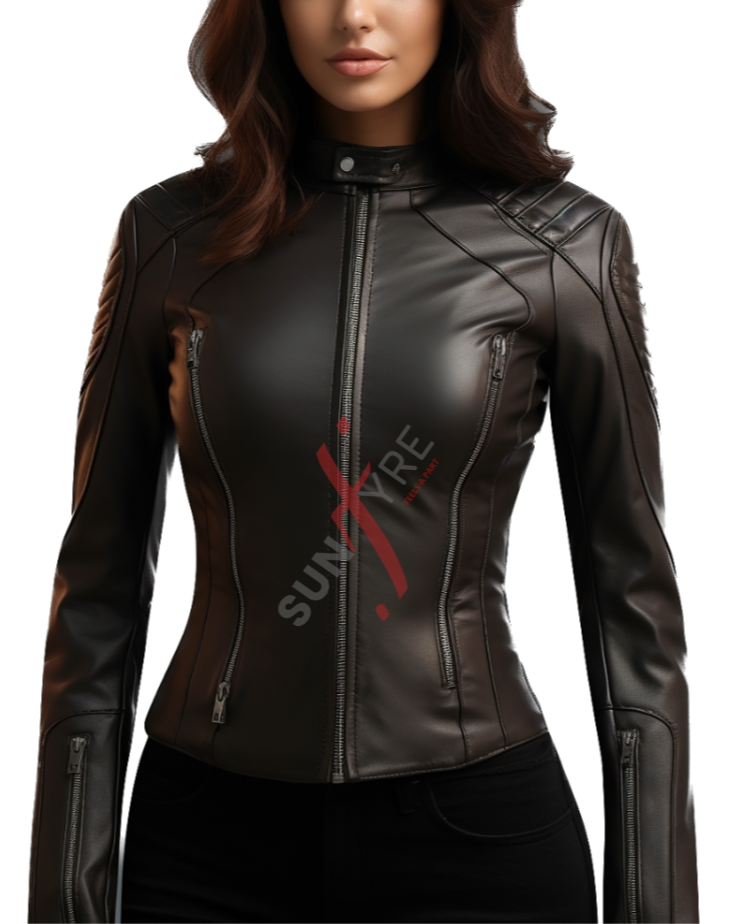 Slim fit biker leather jacket for women 