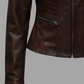 Quilted Brown Leather Jacket For Women 