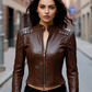 Short Dark Brown Slim Fit Leather Jacket For Women