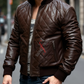 Quilted Brown Classic Bomber Leather Jacket For Men Real in Sheepskin (SF609)