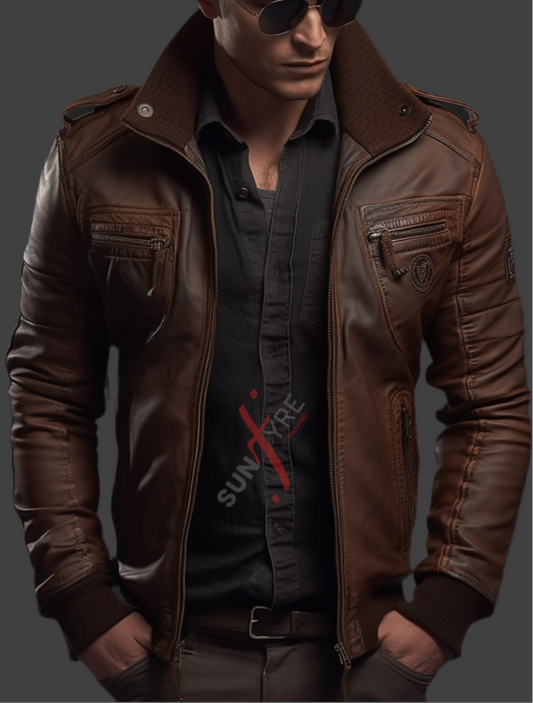 Brown men’s leather jacket 