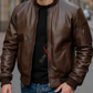 Original Dark Brown Bomber Leather Jacket For Men (SF698)