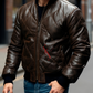 Quilted Dark Brown Bomber Leather Jacket For Men(SF617)