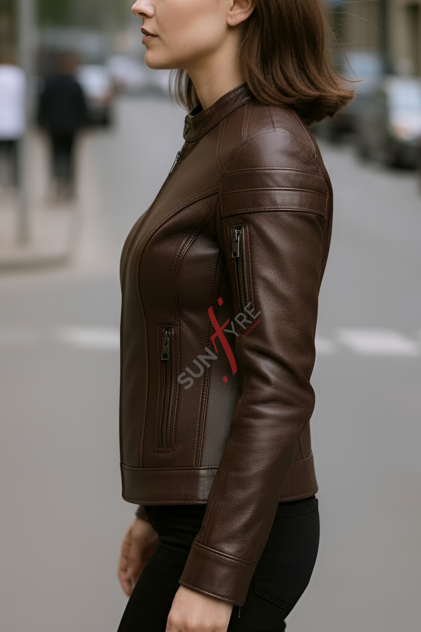 Jasmine Racer Dark Brown Biker Leather Jacket For Women (SF160)