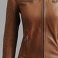 Sheepskin Cognac Biker Leather Jacket For Women