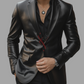 Real Lambskin Black Two Button Leather Blazer For Men