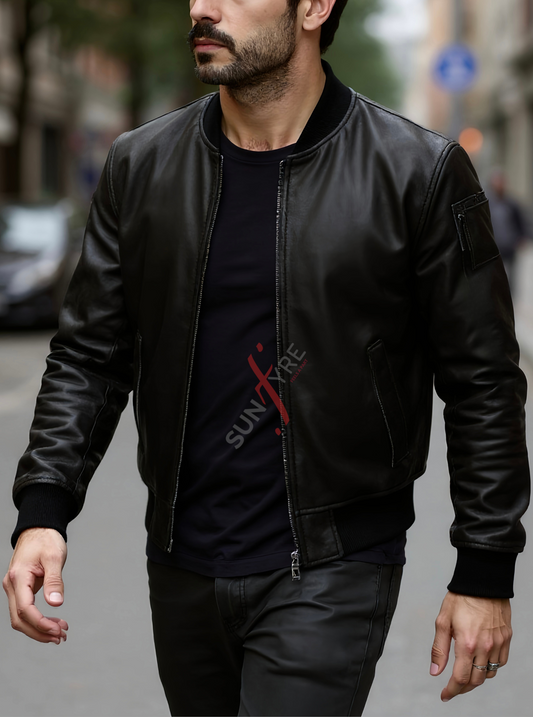 Daniel Matte Black Bomber Leather Jacket For Men (SF526)
