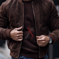 Dark Brown Bomber Nubak Leather Jacket For Men (SF538)
