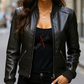 Black Short Bomber Leather Jacket For Women (SF317)