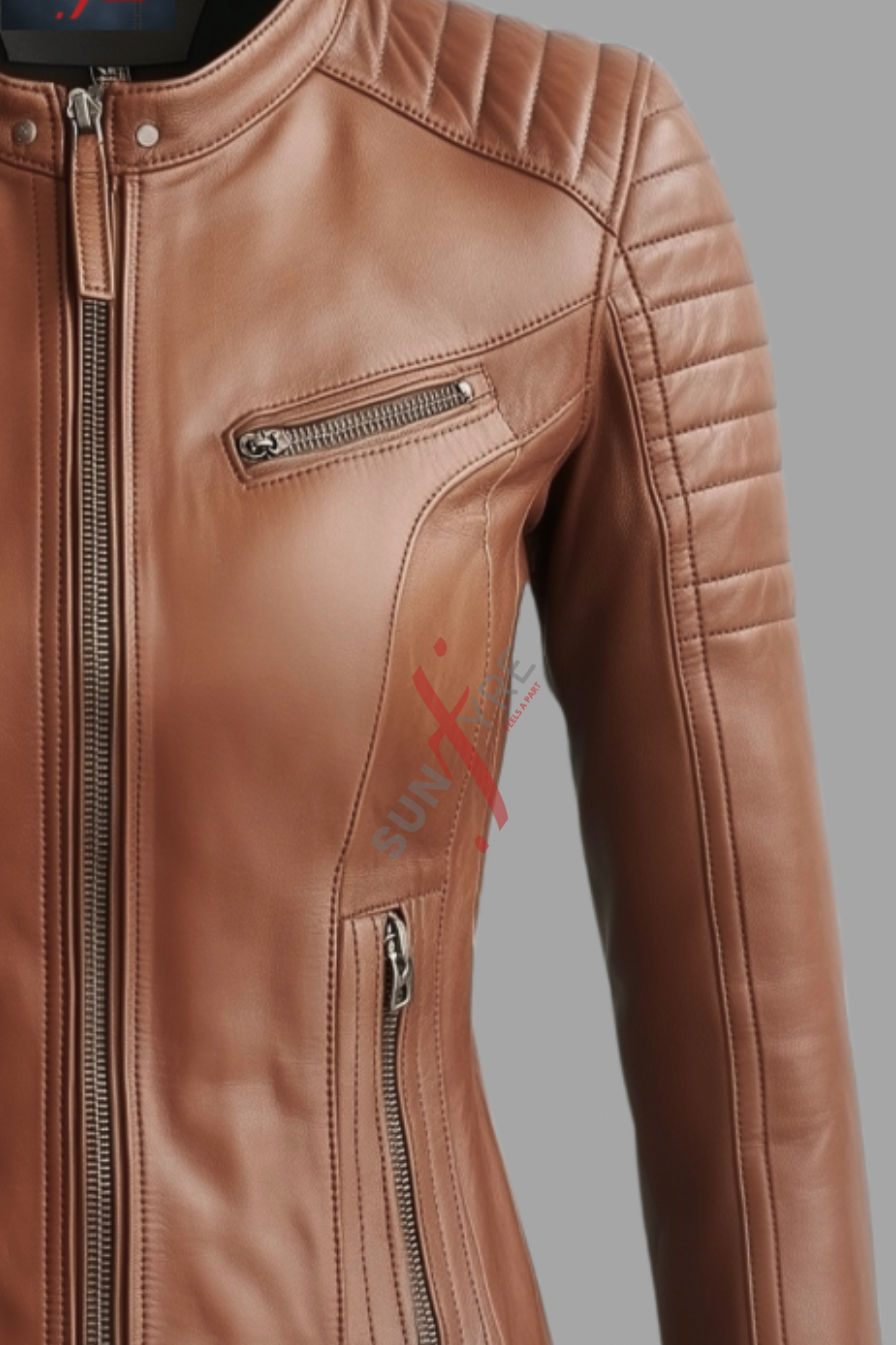 Austin Cafe Racer Sheepskin Tan Biker Leather Jacket 