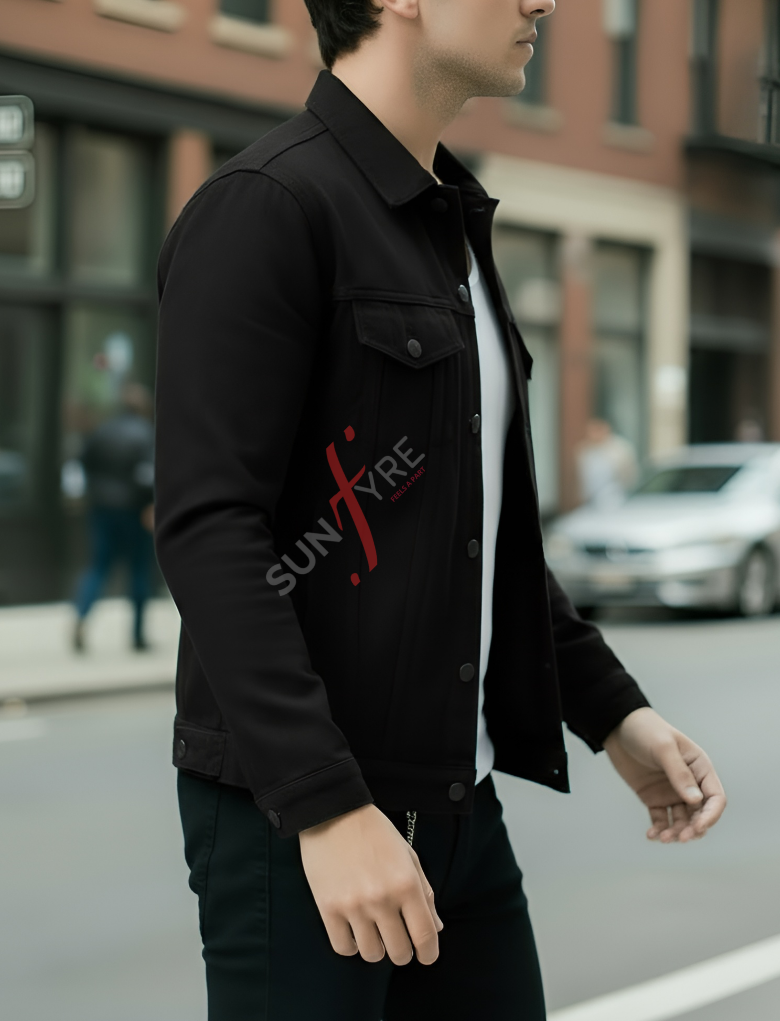 Feon Black Trucker Nubuk Leather Jacket For Men (SF115)